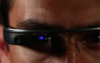 closeup of man wearing google glasses